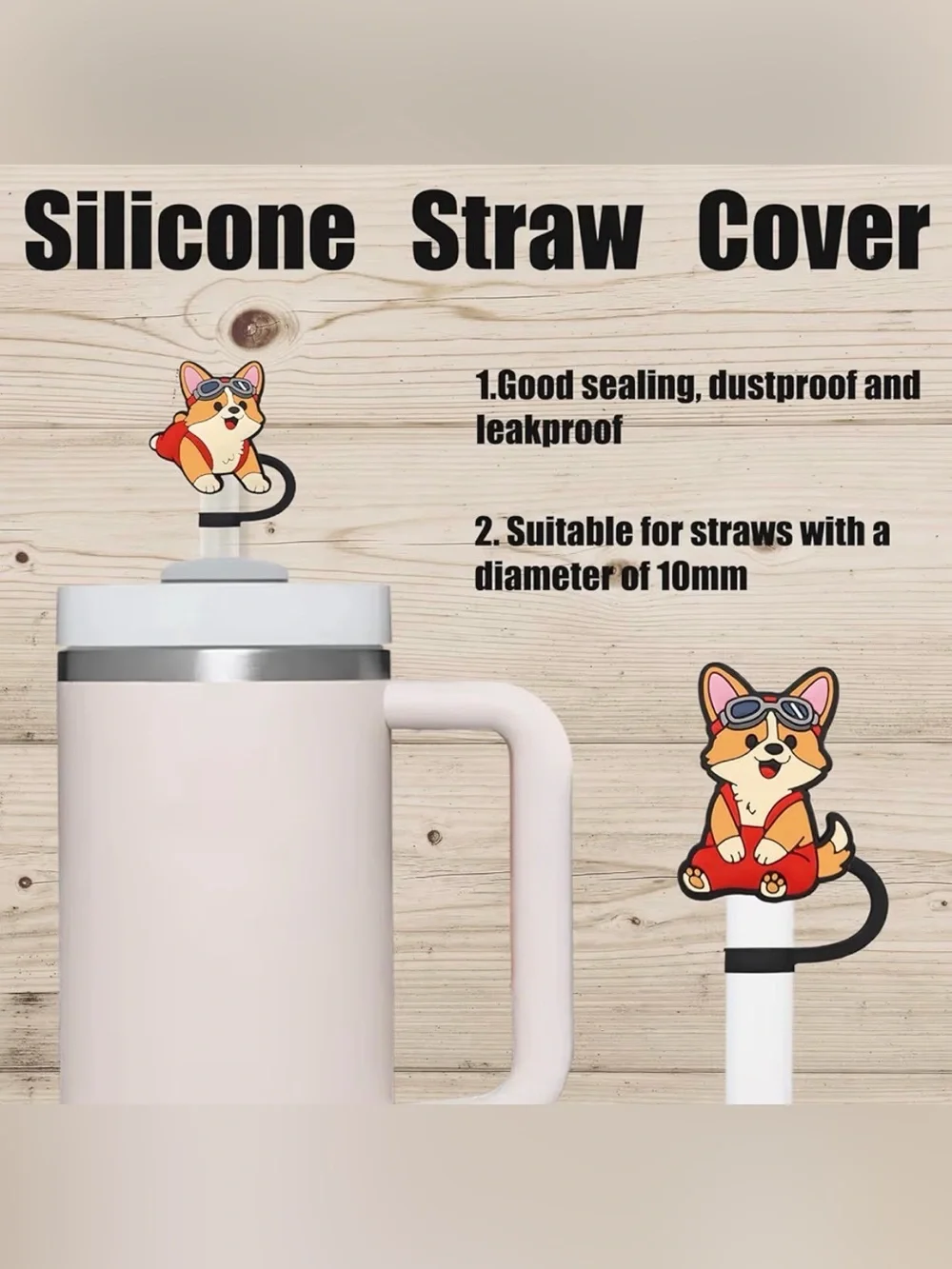 Cute Corgi Straw Topper-5 pcs
